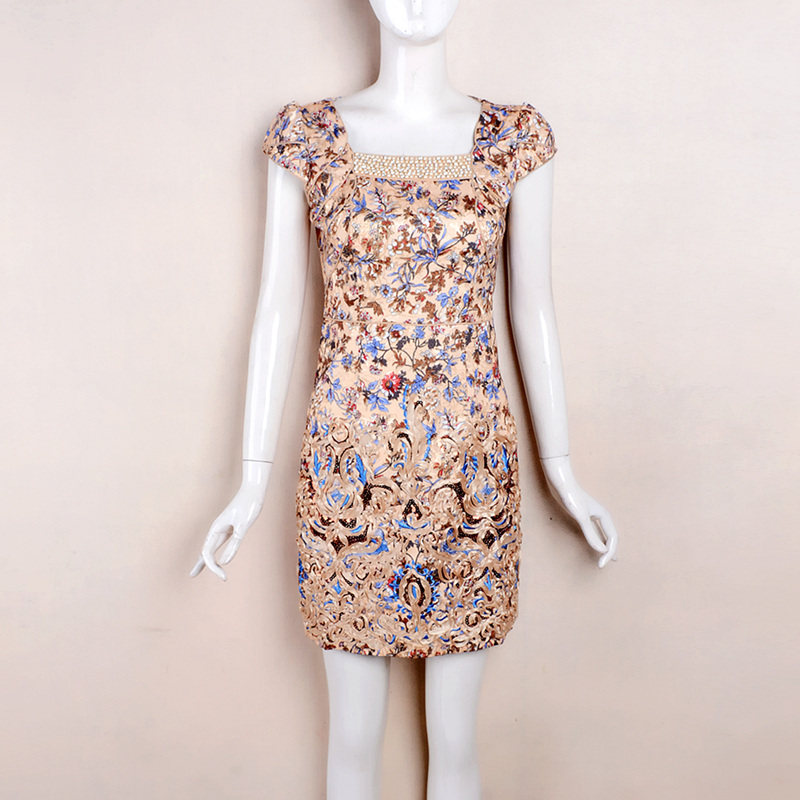 (捡漏ml)壹美佳人2024夏季珠绣低领旗袍连衣裙时尚显瘦折扣尾货