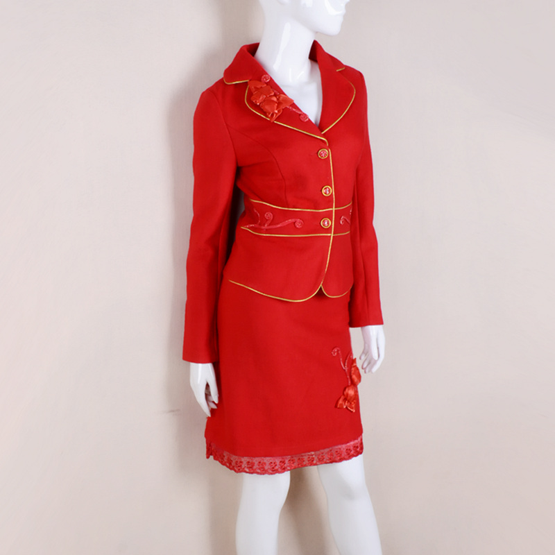 （捡漏M-2XL）玛格蒂娅2025冬季红色时尚羊毛两件套职装敬酒服尾