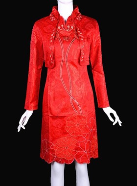 （捡漏MXL） 壹美佳人2025秋季旗袍连衣裙两件套红色刺绣喜庆敬