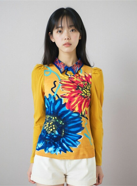 （捡漏L到2XL）金帛锦2025秋冬装刺绣中国风女式毛衫上衣黄色尾货