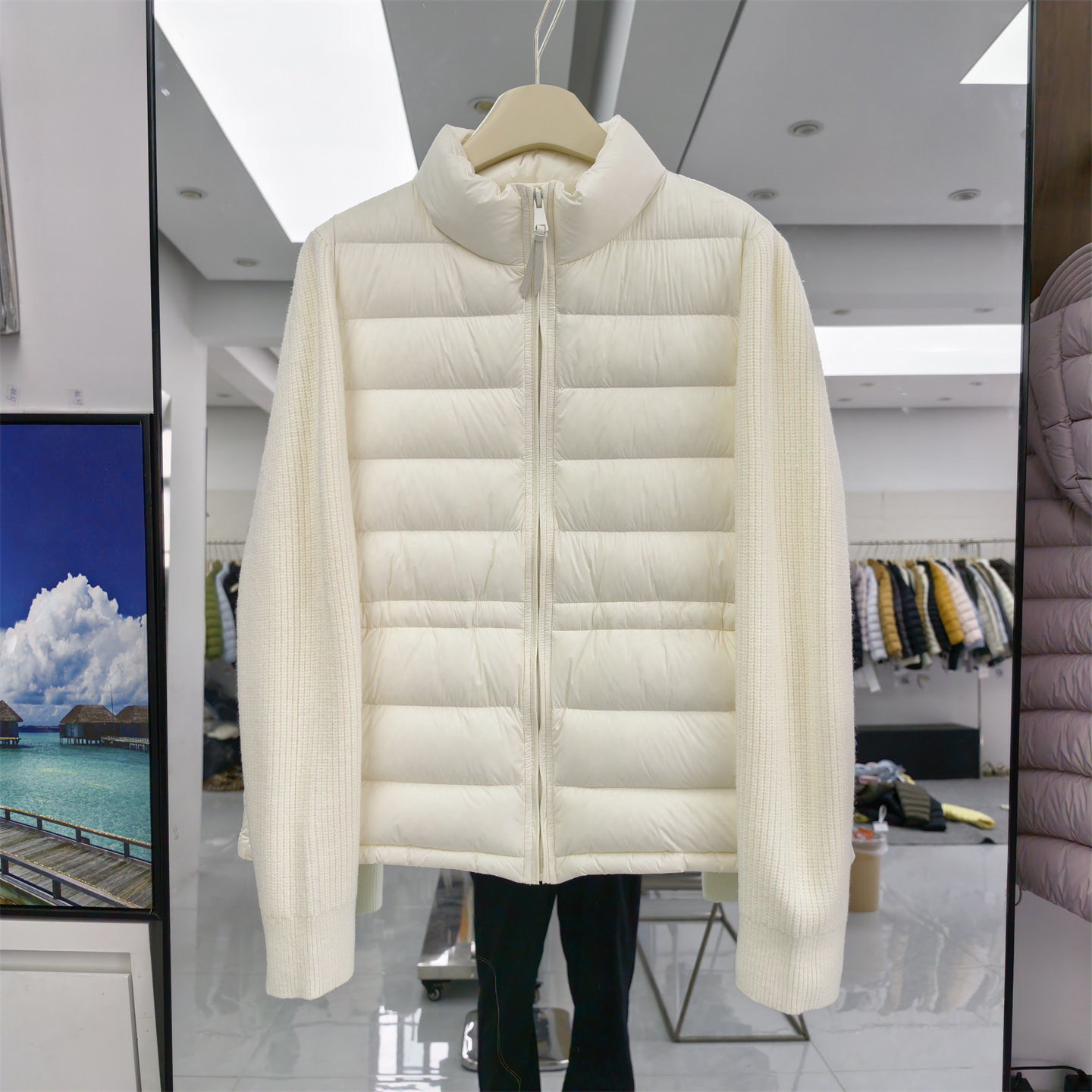 90鹅绒羽绒服短款女2026冬季时尚韩版修身显瘦针织袖立领保暖外套