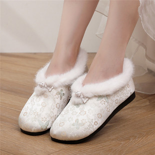 2025冬季老北京布鞋妈妈加绒防滑棉鞋民族风女鞋中老年保暖浅口鞋