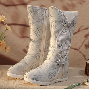 【墨画】2024秋季新品水墨远山国风绣花靴汉服搭配古装内增高靴子