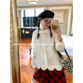 fufufun「铃兰女孩」原创可爱红纽扣娃娃领系带艺术花瓣下摆衬衣