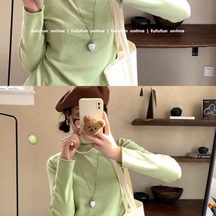 fufufun「青瓜绿」日系复古青瓜绿软糯质感亲肤针织打底衫 叠搭