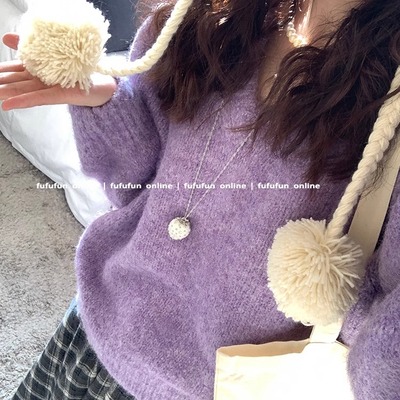 fufufun显白鸢尾紫日系慵懒毛衣