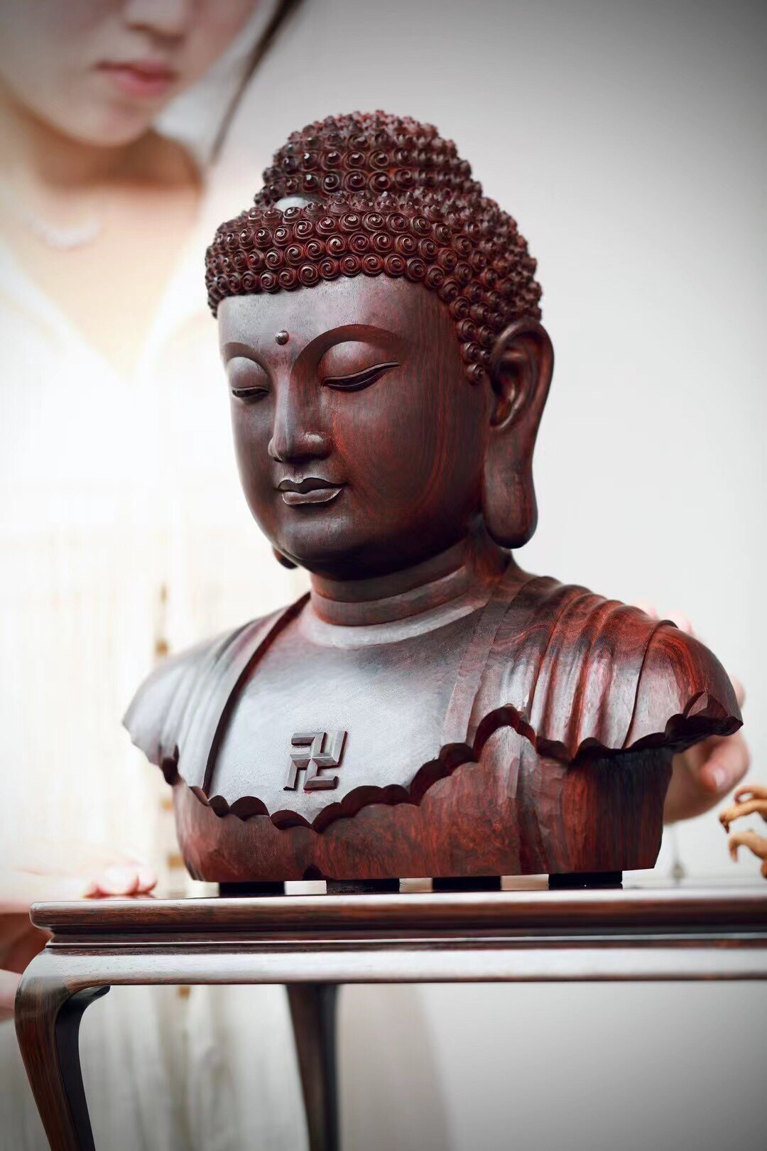 印度小叶紫檀雕像佛像手工作木雕文玩室内装饰摆件三宝佛大日如来
