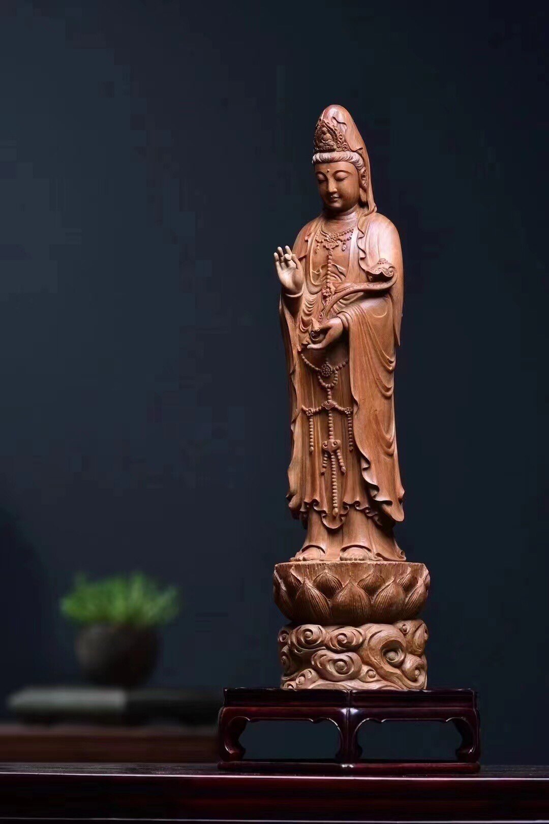印度老山檀香人物观音财神佛像摆件小叶紫檀红木雕工艺品案摆定金