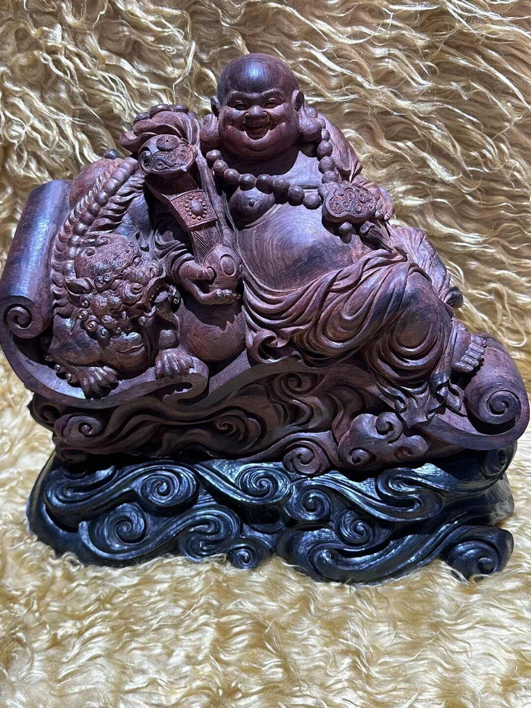 海南黄花梨紫油梨弥勒笑佛摆件海黄老料手工雕刻工艺品收藏真品