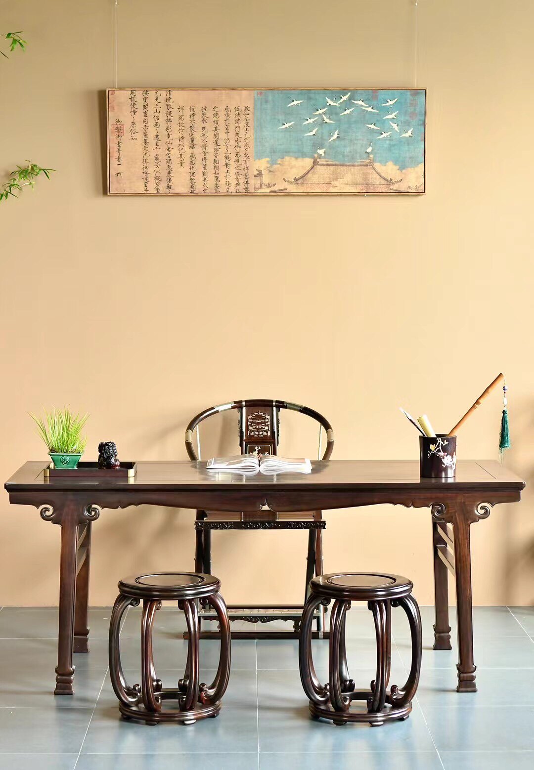 福建仙游交趾黄檀云纹画案中式红木书桌别墅书房大红酸枝写字画桌