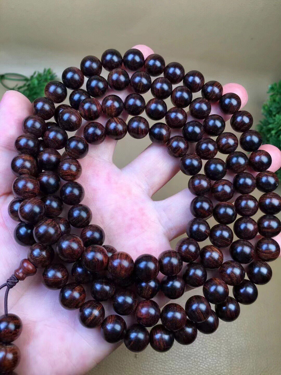 正宗海南黄花梨天眼佛珠手串鬼脸男木文玩海黄老料紫油梨手链108