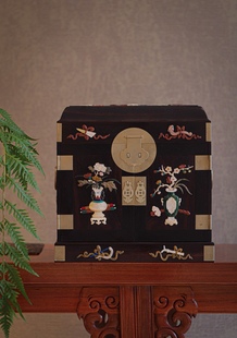 印度小叶紫檀百宝嵌茶边柜置物架文房茶室红木茶叶架储存柜百宝箱