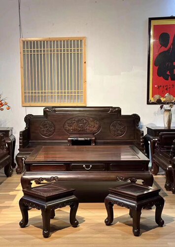 老挝大红酸枝家具红木沙发实木客厅椅组合新中式交趾黄檀小叶紫檀
