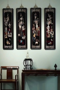 紫光檀木质螺钿挂屏四季平安四条屏装饰背景客厅卧室玄关挂画花鸟