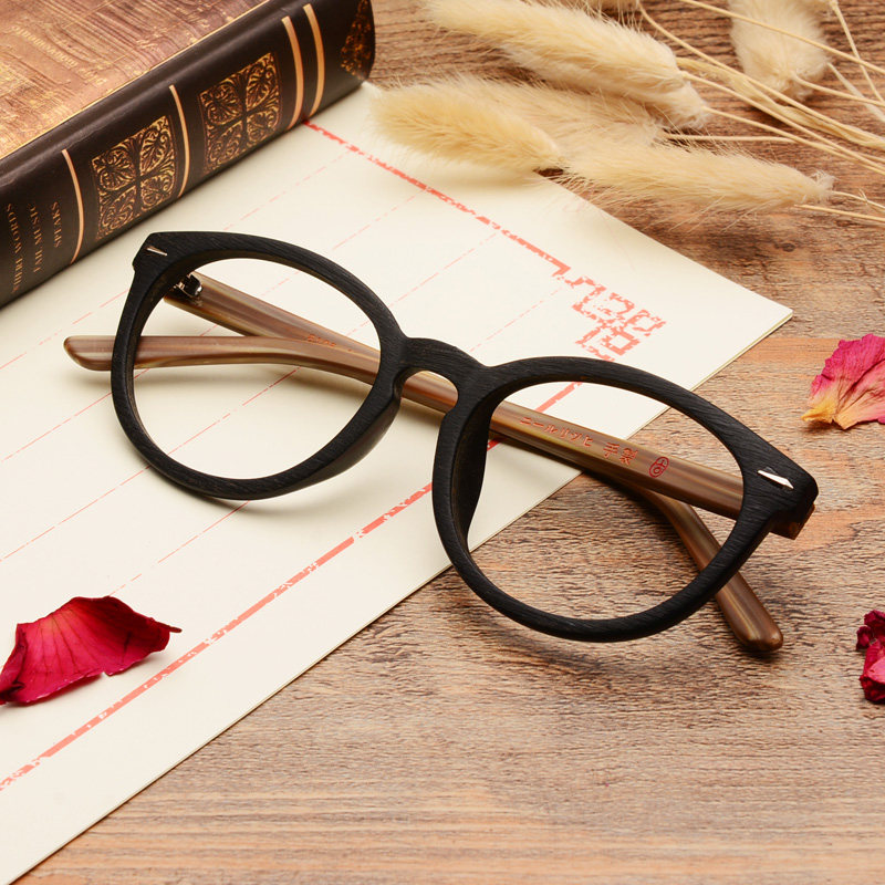 男女板材圆框眼镜框架 新款超轻仿木纹近视眼镜噢配防辐射镜潮