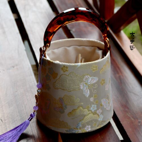 玳瑁小桶-非遗宋锦锦缎新中式真丝水桶包手工包口金包DIY材料包