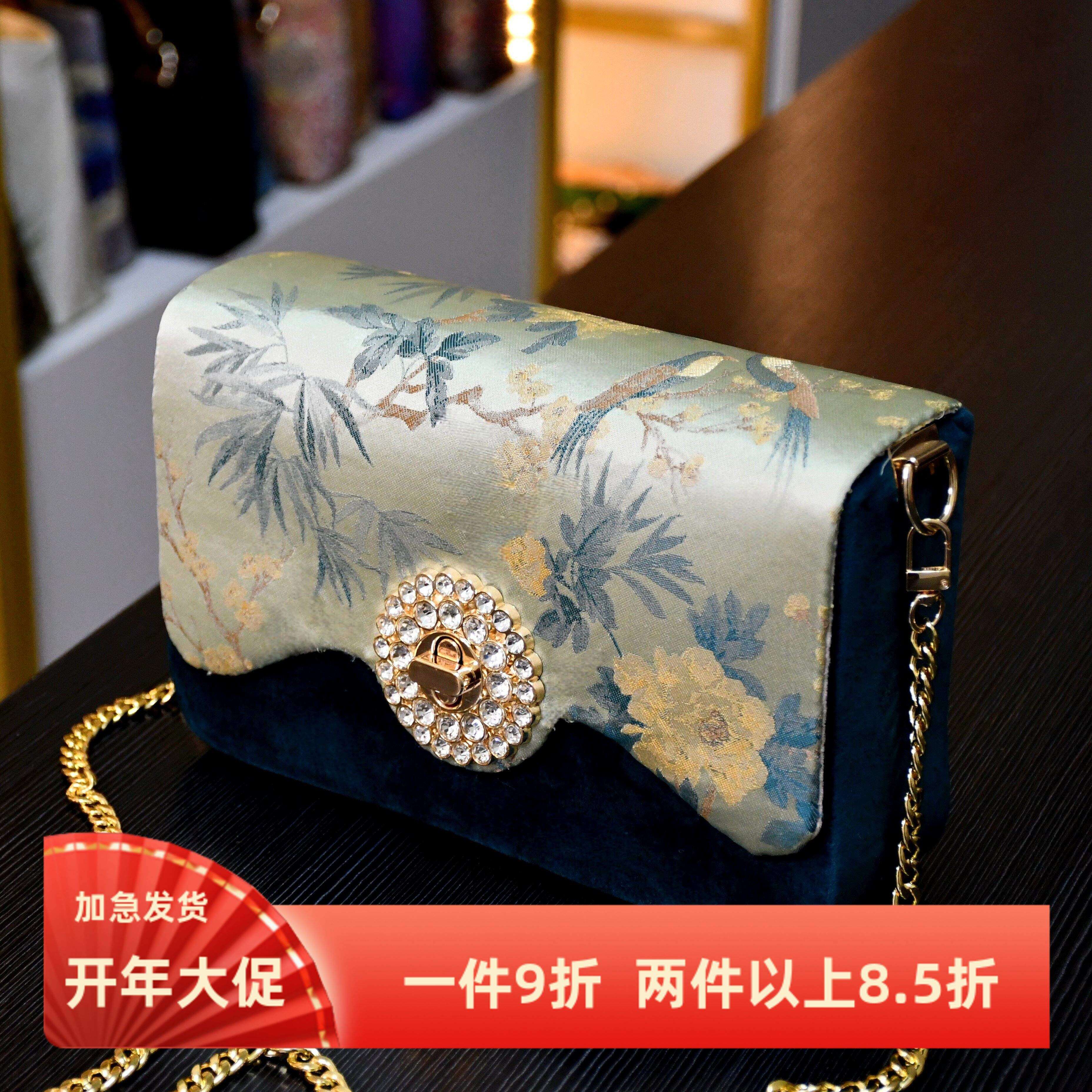 渔灯豆腐包-非遗宋锦锦缎绣花新中式口金包手工包DIY材料包