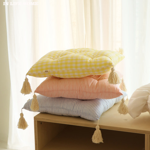 纯亚麻格子条纹坐垫2026新款四季