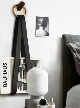 样板间小众北欧ins黑色植鞣皮牛皮杂志收纳挂带民宿壁挂装饰书立