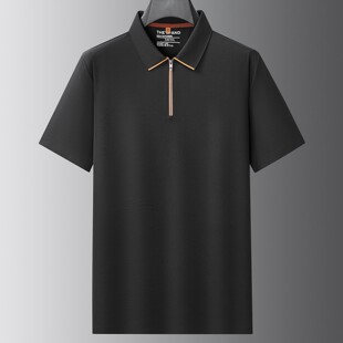加肥加大拉链套头翻领短袖男式大码宽松型夏季百搭冰丝凉感polo衫
