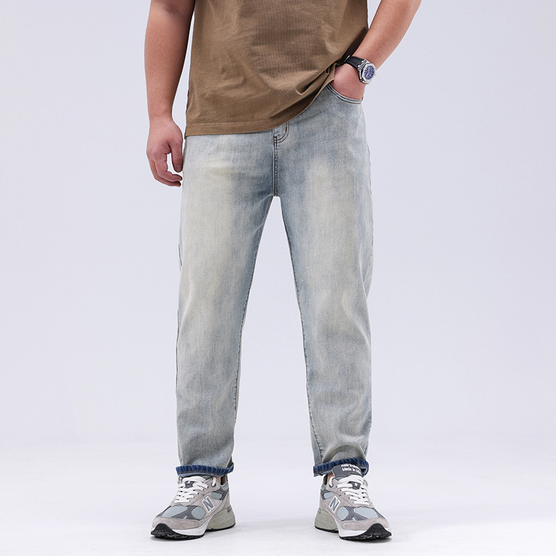 大码男装9分牛仔裤男宽松美式