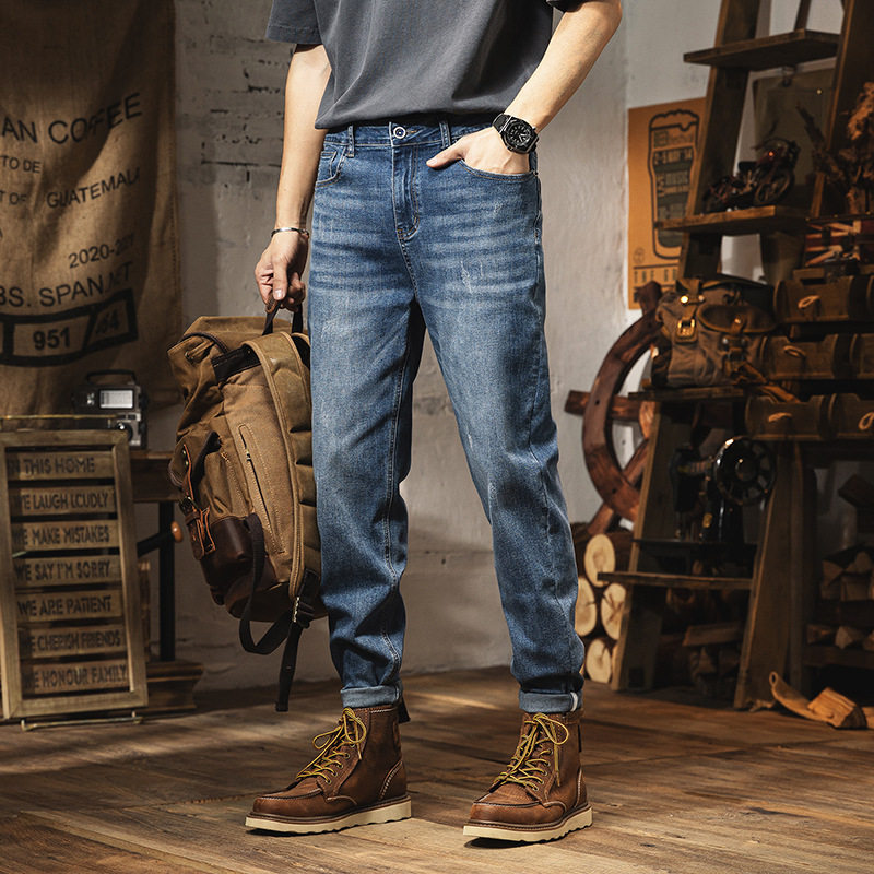 秋季大码微锥哈伦牛仔裤胖子加肥加大小脚直筒裤显瘦超高弹力长裤