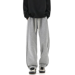 宽松抽绳卫裤 胖子垂感百搭长裤 男2026春款 阔腿休闲运动裤 大码 美式