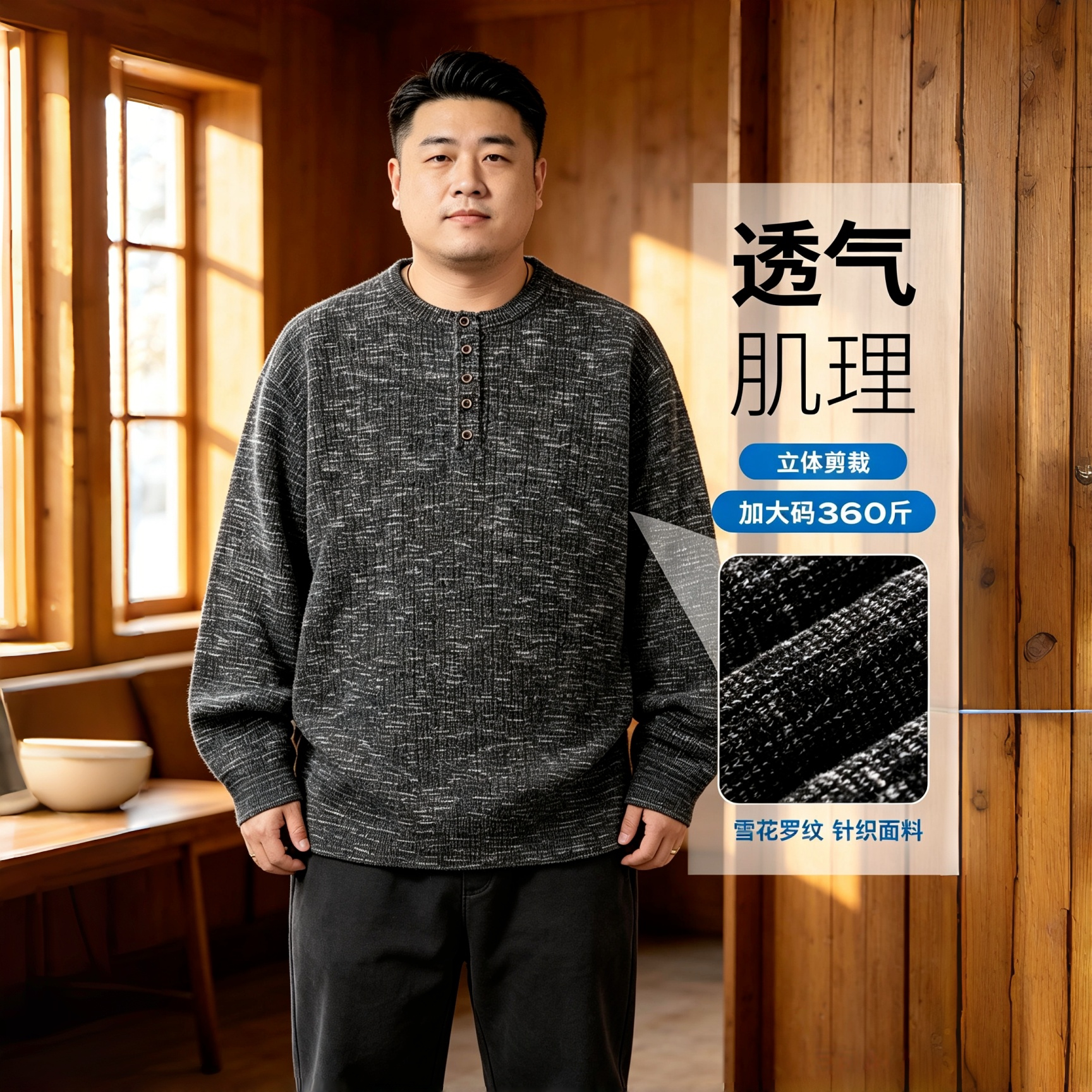 胖子加肥加大大码亨利领针织衫男老钱风卫衣秋季长袖打底毛线T恤