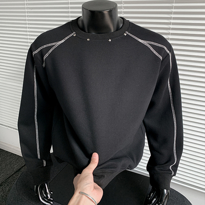 重磅解构拼接卫衣大码420g秋季美式高街铆钉明线圆领长袖休闲上衣