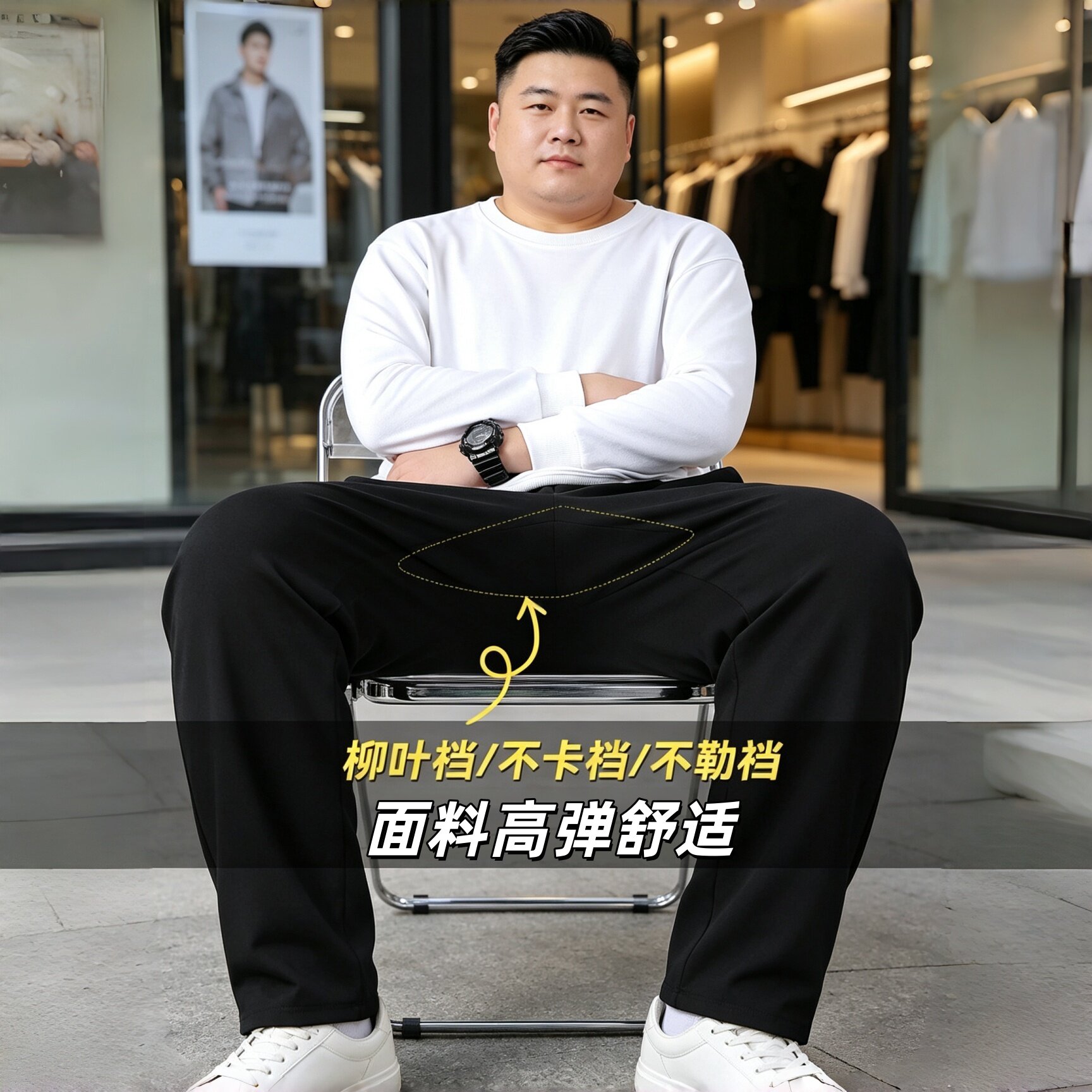 柳叶裆菱形防爆裆胖子大码裤子男宽松直筒秋冬休闲裤纯色运动长裤