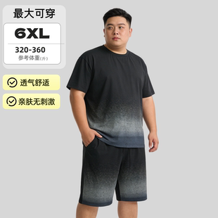 男宽松肥佬速干T恤五分短裤 夏季 休闲套装 胖子哥加肥加大冰丝短袖