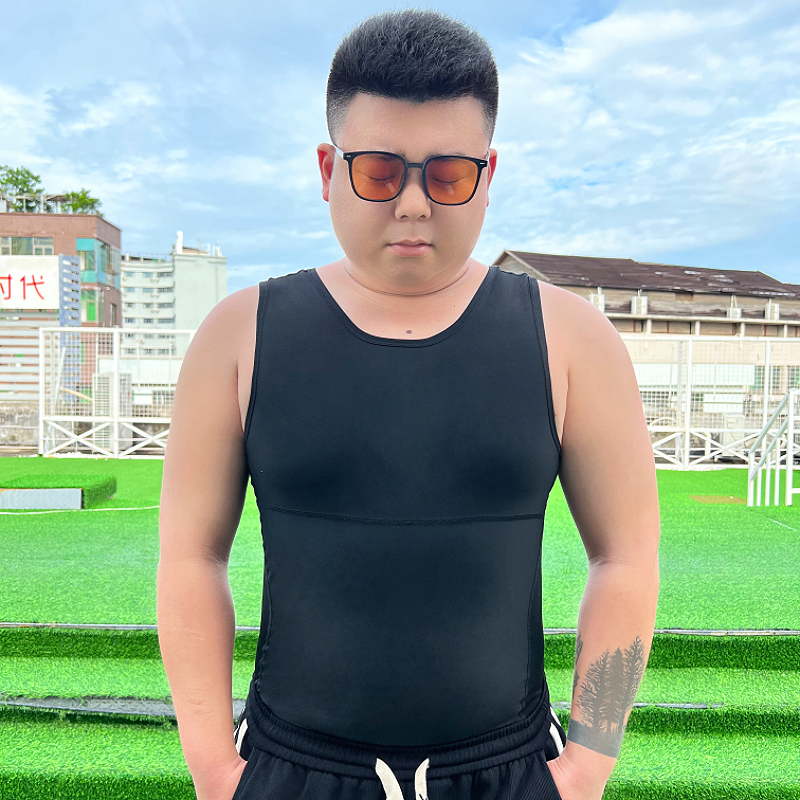 男士藏肉神器3代胖子肥佬大肚腩雌化胸收腹束胸束身高弹冰丝背心