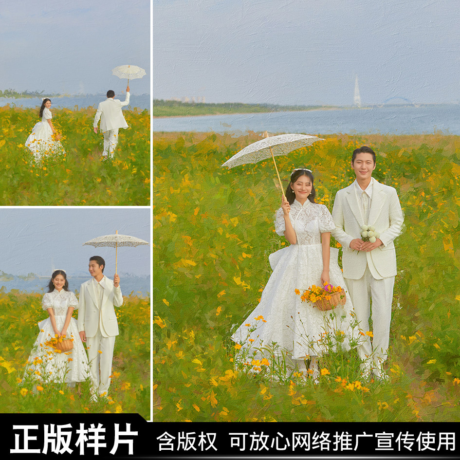 影楼婚纱照新样片展会版权外景草坪森系小清新油画花海白纱客样