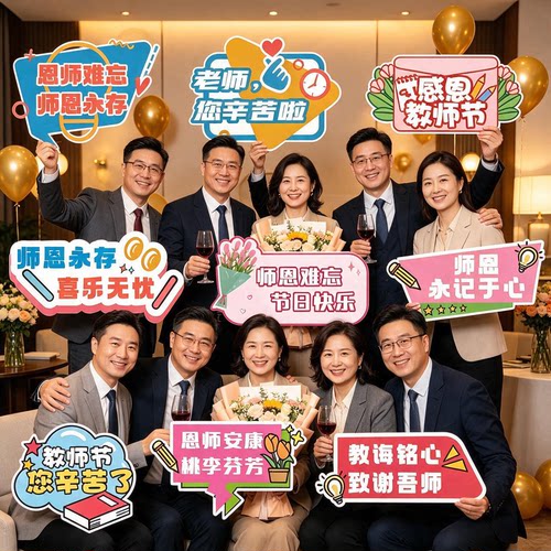 教师节拍照异形手举牌KT板