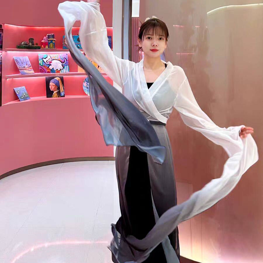 古典舞渐变色雪纺水袖舞2米长袖飘逸垂感开衫女士练功表演2024款