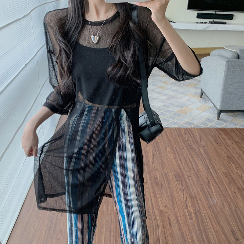 韩版薄款开叉网纱女纱衣防晒衣