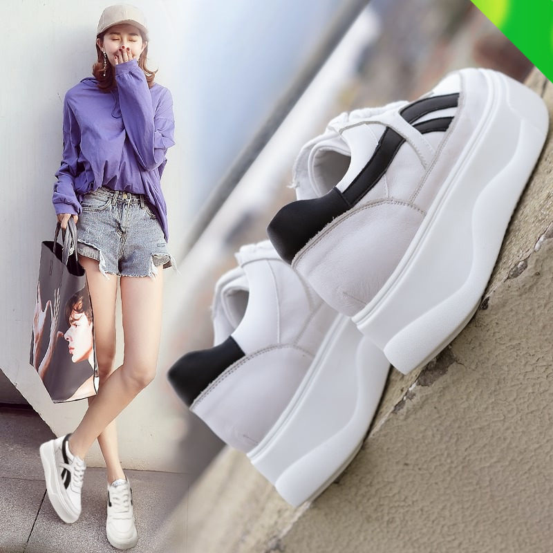 White shoes women 2019 Autumn new pattern Korean Edition Versatile Frenum The increase in genuine leather Small code The thickness of the bottom Shoe of sponge cakein the Women's Shoes, Low shoes  category - from Buy2taobao.com to provide professional Taobao agent buy service