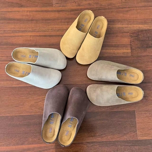 高端半拖皮鞋包头舒适百搭休闲复古穆勒拖鞋男女一脚蹬勃肯鞋牛皮