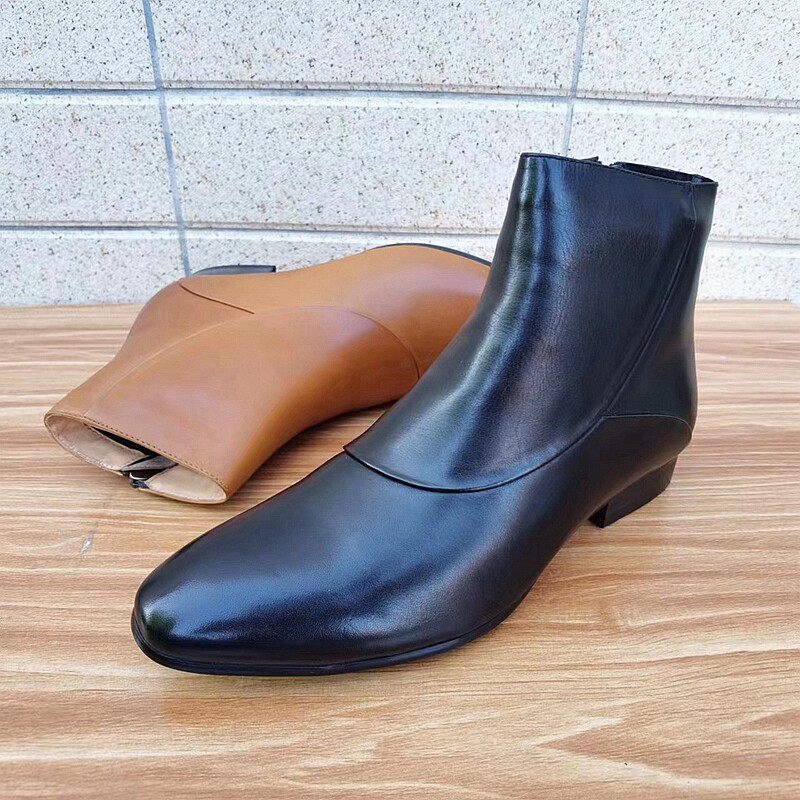 意大利手工皮靴男真皮加绒保暖中筒时装靴子英伦商务切尔西靴尖头,流行男鞋,时装靴,淘宝优惠券,粉丝福利购,淘宝优惠卷