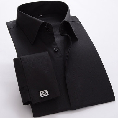 商务修身高领大领袖扣法式衬衫