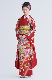 和服传统对花大正 秋冬加厚和服女日本和服正装 和风樱之美大振袖
