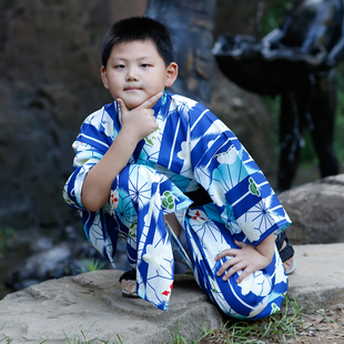 男童日本和服浴衣小男孩蓝剑雨传统正装 和服抗皱免熨烫正装 和服