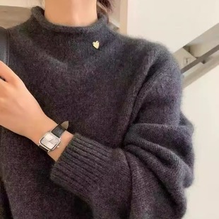 【卷边爱心金扣】韩代原单~冬季加厚新半高领卷边轻奢风针织毛衣