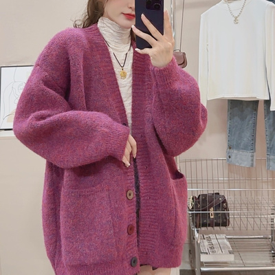 【原创原版】羊毛混纺软糯加厚慵懒风显瘦中长款针织开衫秋冬外套