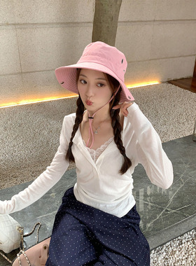 sieyiu 2025早春新款蕾丝拼接打底衫女小众设计感假两件内搭上衣