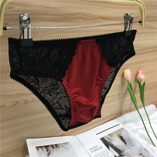 新款光滑亮面男士变装女性化设计性感蕾丝花边自然舒适健康三角裤