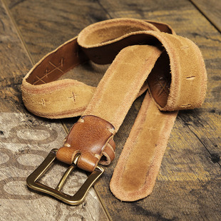 设计款 免打孔复古手工真皮腰带个性 男皮带软牛皮细 男士 3厘米窄款