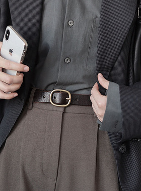 女士ins风铜扣休闲头层纯牛皮牛仔裤皮带复古正品真皮腰带百搭夏