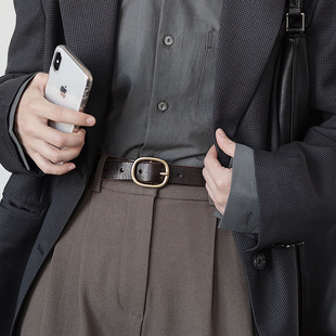 女士ins风铜扣休闲头层纯牛皮牛仔裤 真皮腰带百搭夏 皮带复古正品