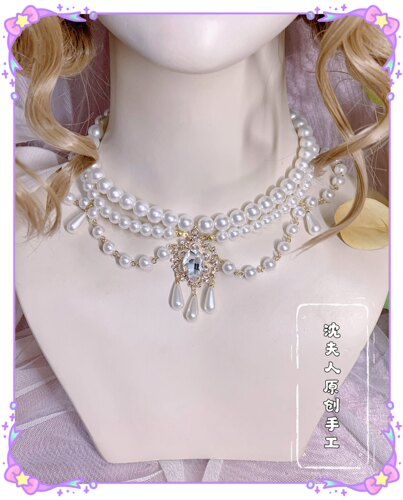 [沈夫人] lolita日常百搭配饰手工白色珍珠水滴项链花嫁茶会华丽